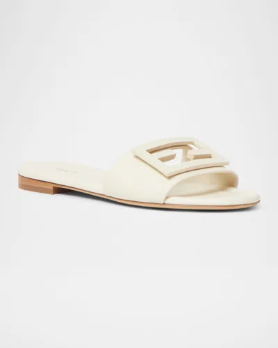 Fendi Wide-band Slide Sandals With Ff Baguette Motif In Pergamena