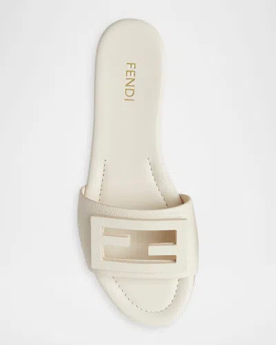 Fendi Wide-band Slide Sandals With Ff Baguette Motif In Pergamena