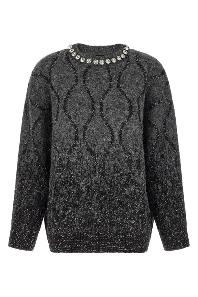 Pinko Crystal-embellished Sequin-pattern Sweater In Grau