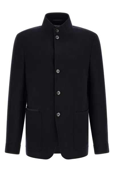 Zegna Il Conte Tailored Jacket Stand Collar In Blau