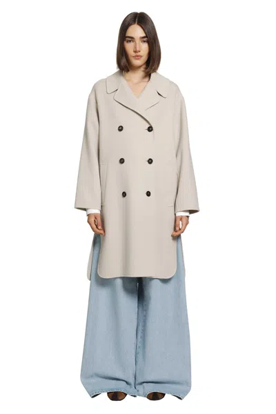 S Max Mara Double-breasted Wool Midi Coat In Neutral