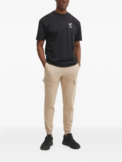 Ea7 Logo-print Cuffed Cargo Pants In Neutral