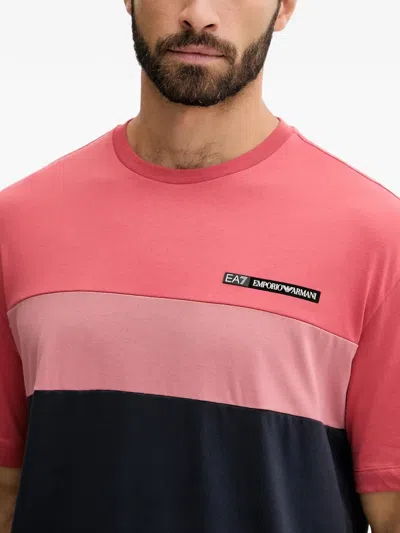 Ea7 Colour-block Logo-patch T-shirt In Black