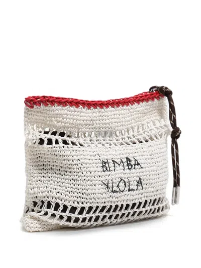 Bimba Y Lola Medium White Raffia-effect Handbag In Multi