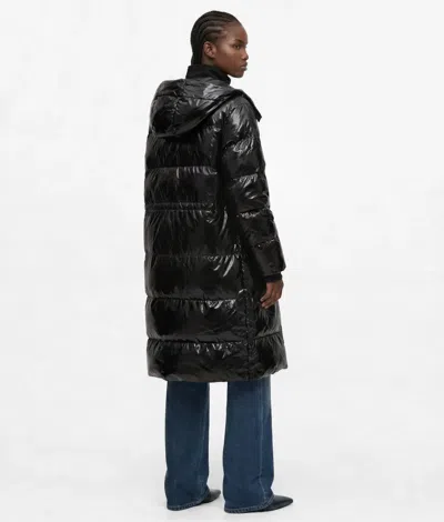 Kl Jeans Long Shiny Puffer Jacket In Black