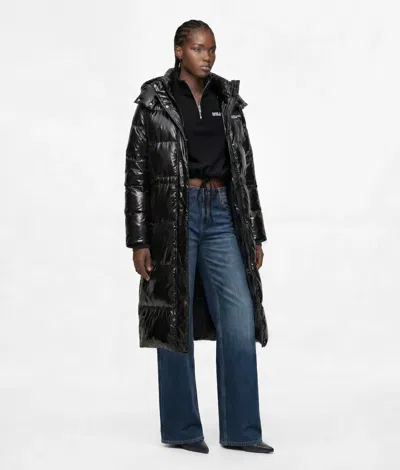 Kl Jeans Long Shiny Puffer Jacket In Black