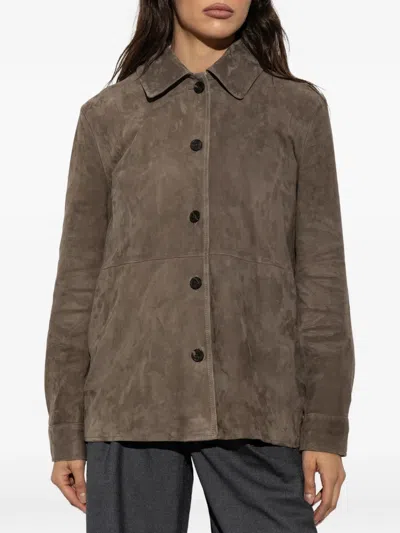 Arma Long-sleeve Leather Jacket In Brown