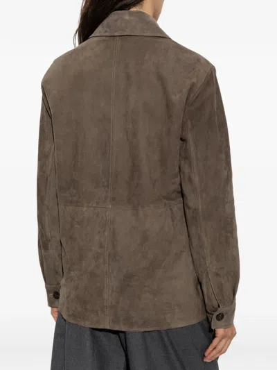 Arma Long-sleeve Leather Jacket In Brown