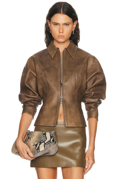 The Sei Fitted Leather Jacket In Brown