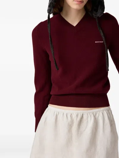Miu Miu V넥 울 가디건 In Red