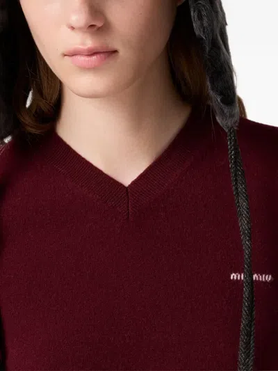Miu Miu V넥 울 가디건 In Red