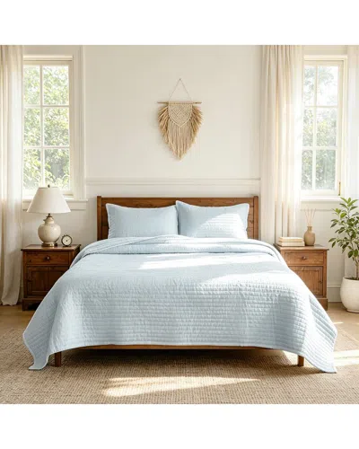 Awesome Home Linen Solid Stripe Quilt Set In Blue