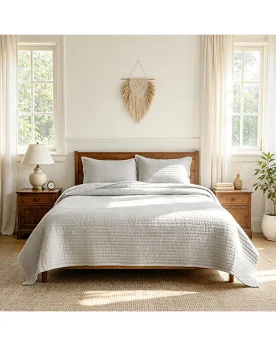 Awesome Home Linen Solid Stripe Quilt Set In Gray