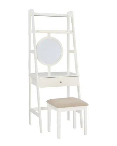 Linon Lilymae Leaning Vanity With Stool In White