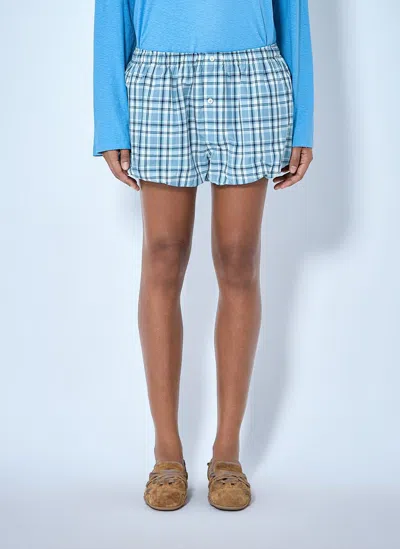 Acne Studios Gathered Check Shorts In Blue