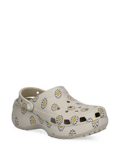 Crocs Classic Floral Platform Clogs In Gray