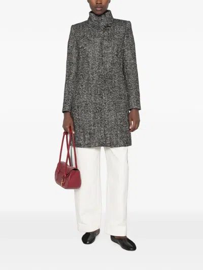 Fay Herringbone-pattern Funnel-neck Coat In Gray
