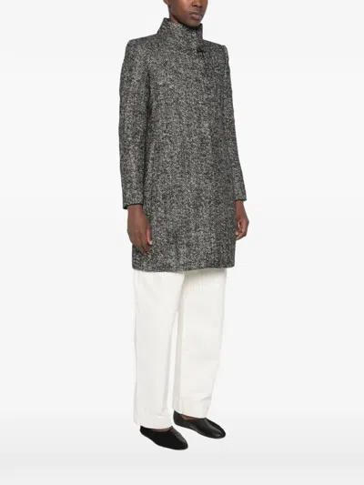 Fay Herringbone-pattern Funnel-neck Coat In Gray