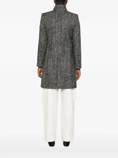 Fay Herringbone-pattern Funnel-neck Coat In Gray