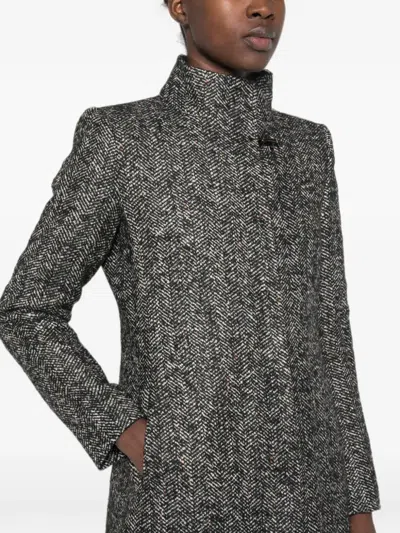 Fay Herringbone-pattern Funnel-neck Coat In Gray
