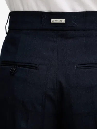 Iceberg Check-pattern Pleated Tailored Shorts In Blue