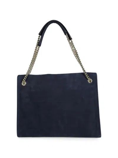 Orciani Midi Textured Leather Shoulder Bag In Blue
