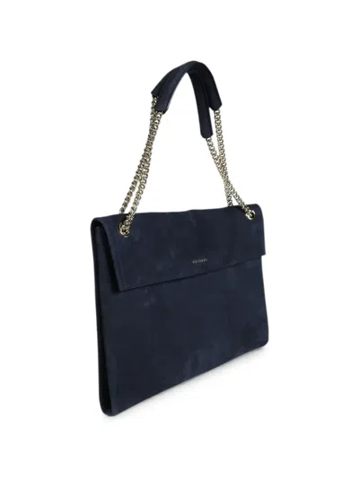 Orciani Midi Textured Leather Shoulder Bag In Blue