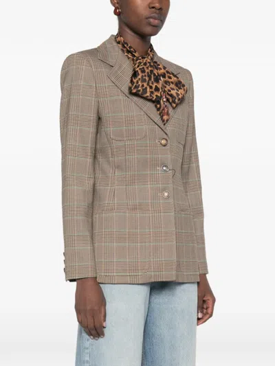 Etro Check-pattern Blazer In Brown