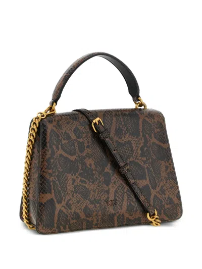 Pinko Medium Love One Light Python-print Handbag In Brown