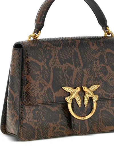 Pinko Medium Love One Light Python-print Handbag In Brown