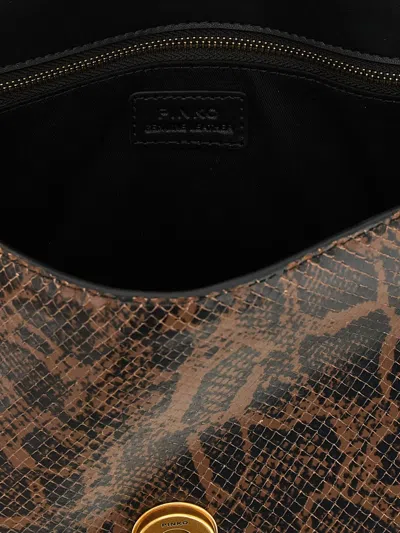Pinko Medium Love One Light Python-print Handbag In Brown