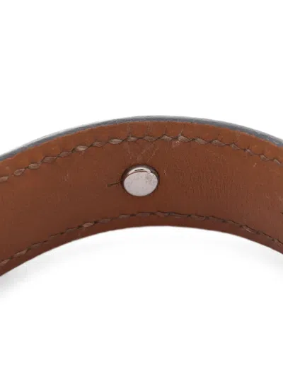 Pre-owned Hermes 2000 Agata Leather Bangle In Silver