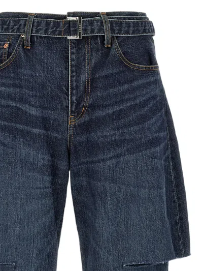 Sacai Belted Straight-leg Jeans In Blue