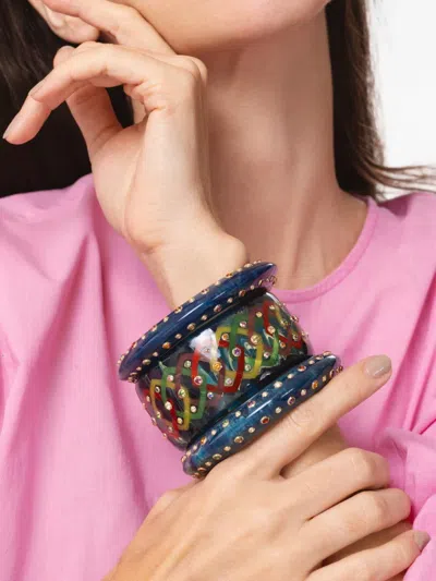 Mark Davis Lattice Multi Gems Bangle In Brown