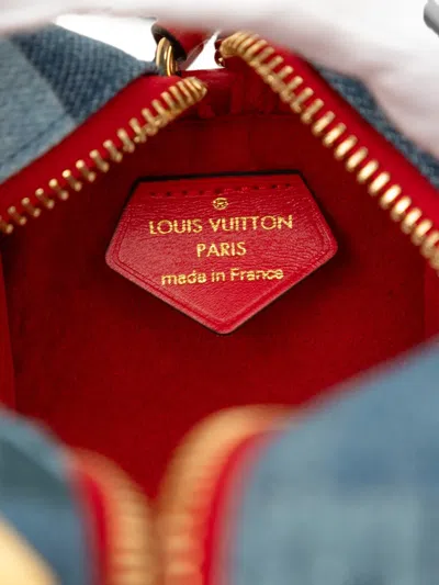 Pre-owned Louis Vuitton 2019 Monogram Denim Patchwork Beach Pouch Shoulder Bag In Blue