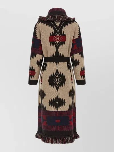 Alanui Icon Belted Coat Fringe Warm Design In Burgundy