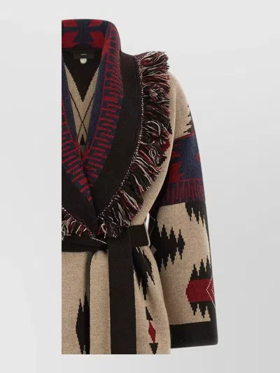 Alanui Icon Belted Coat Fringe Warm Design In Burgundy