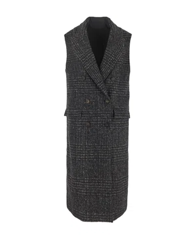 Brunello Cucinelli Checked Wool-blend Coat In Blue