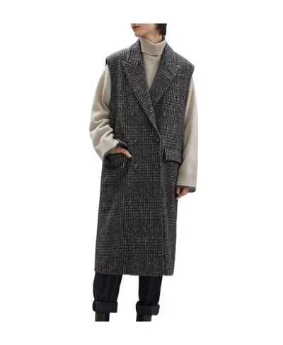Brunello Cucinelli Checked Wool-blend Coat In Blue