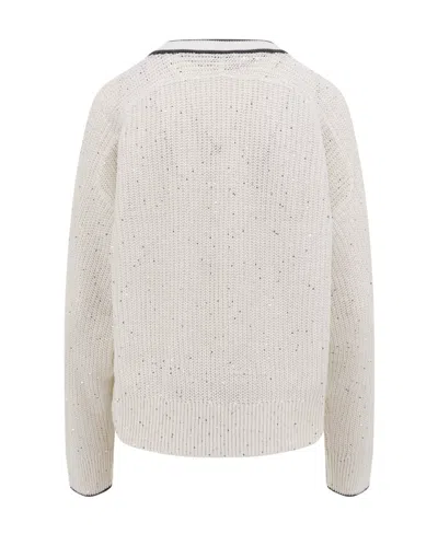 Brunello Cucinelli Monili-embellished Wool-blend Jumper In White