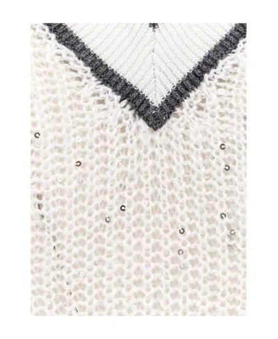 Brunello Cucinelli Monili-embellished Wool-blend Jumper In White