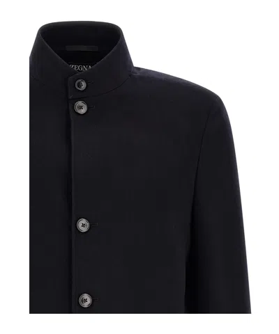Zegna Il Conte Tailored Jacket Stand Collar In Black