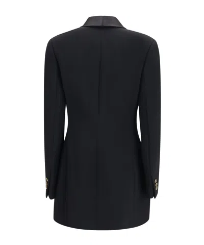 Versace Satin Trim Stretch Wool Jacket Minidress In Black