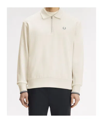 Fred Perry Half Zip Collared Sweatshirt In Neutral