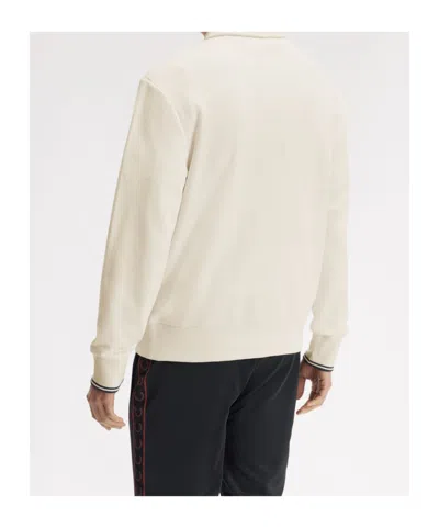 Fred Perry Half Zip Collared Sweatshirt In Neutral