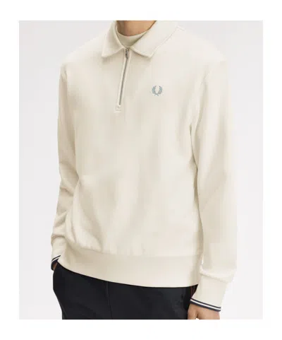 Fred Perry Half Zip Collared Sweatshirt In Neutral