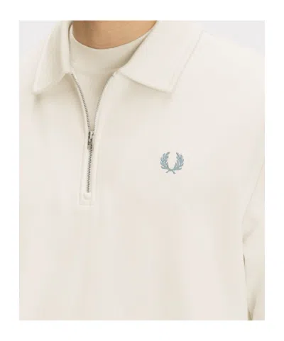 Fred Perry Half Zip Collared Sweatshirt In Neutral