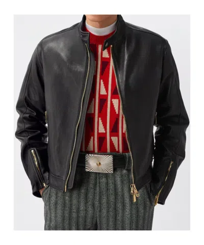 Versace Nappa Biker Jacket In Black