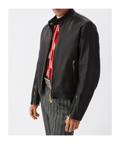 Versace Nappa Biker Jacket In Black