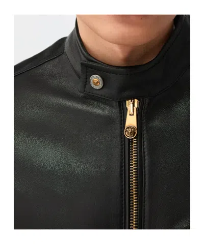Versace Nappa Biker Jacket In Black